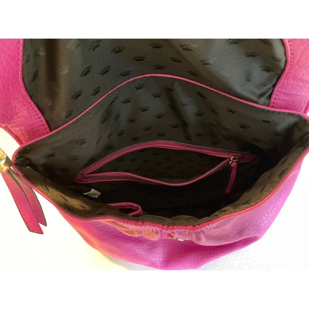 Juicy Couture Magenta Pink Pebbled Faux Leather Backpack Gold Crown Logo Bag